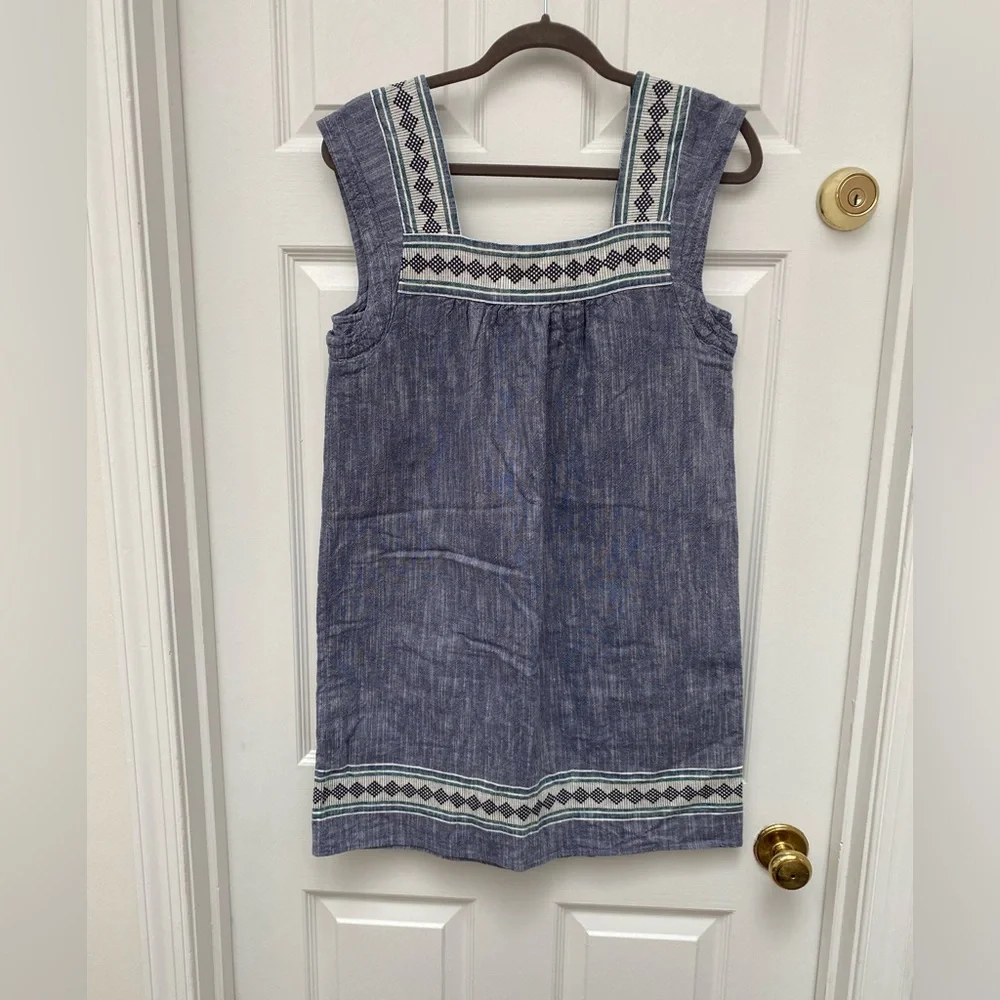 Faherty Navy and Cream Casual 100% Organic Cotton Dress w Pockets - Small